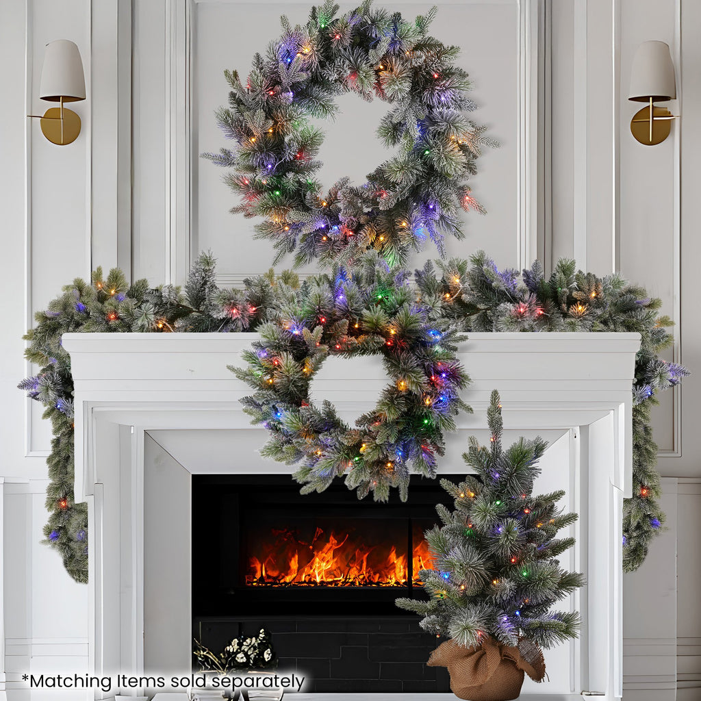 National Tree Company 274cm Pre Lit Snowy Stamford Spruce Battery Operated Christmas Garland w/LED Lights & Timer