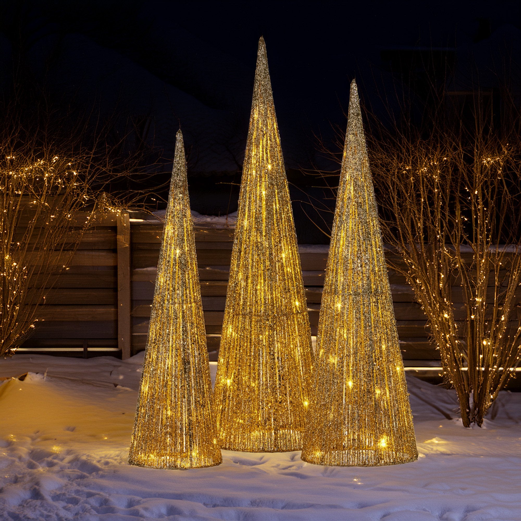 Christabelle 3pc Christmas Tree Indoor Outdoor Display Decoration LED Lights Front Yard Lawn Statue Ornament