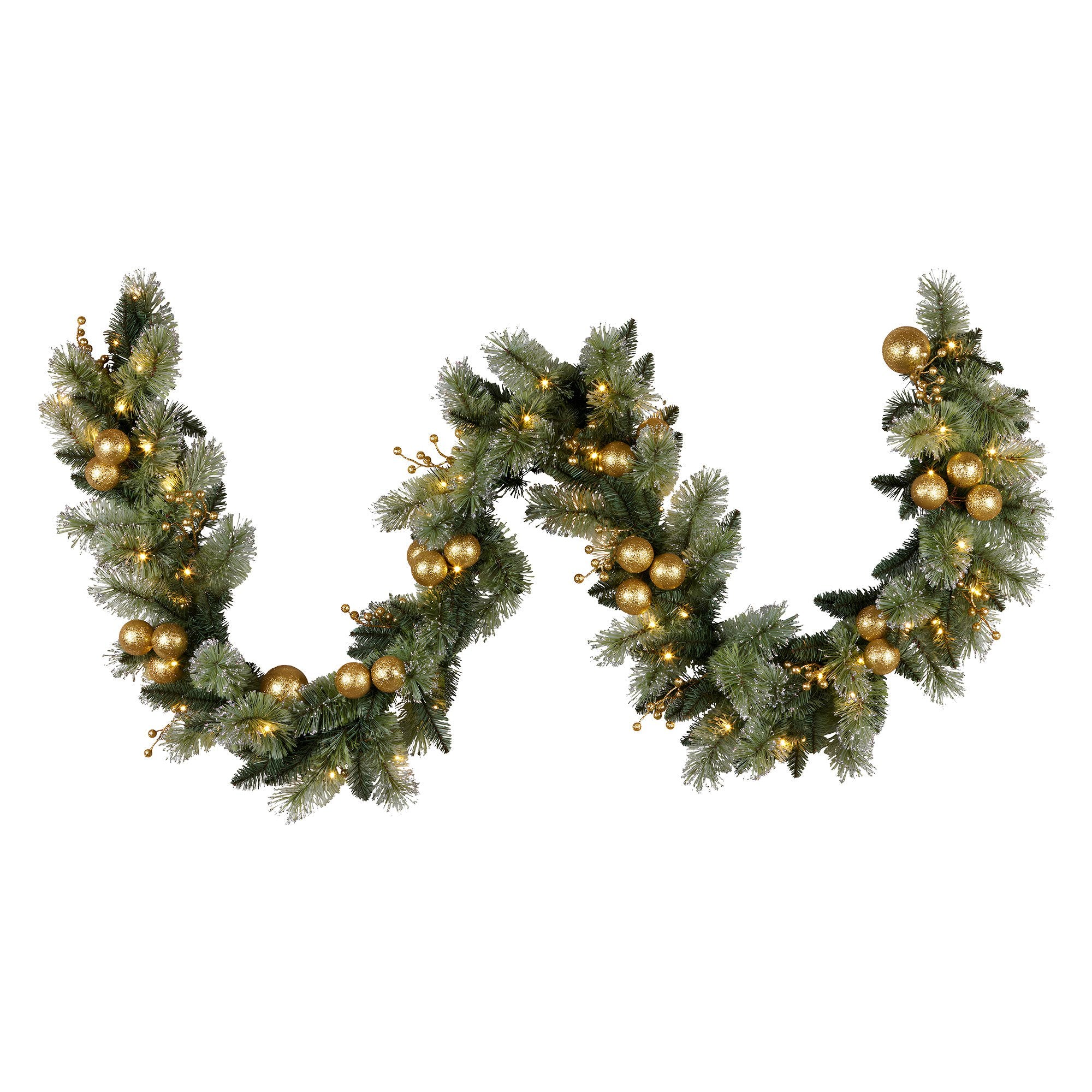 Christabelle 274cm Pre-lit Christmas Garland Gold Baubles Aa Battery Led Lights