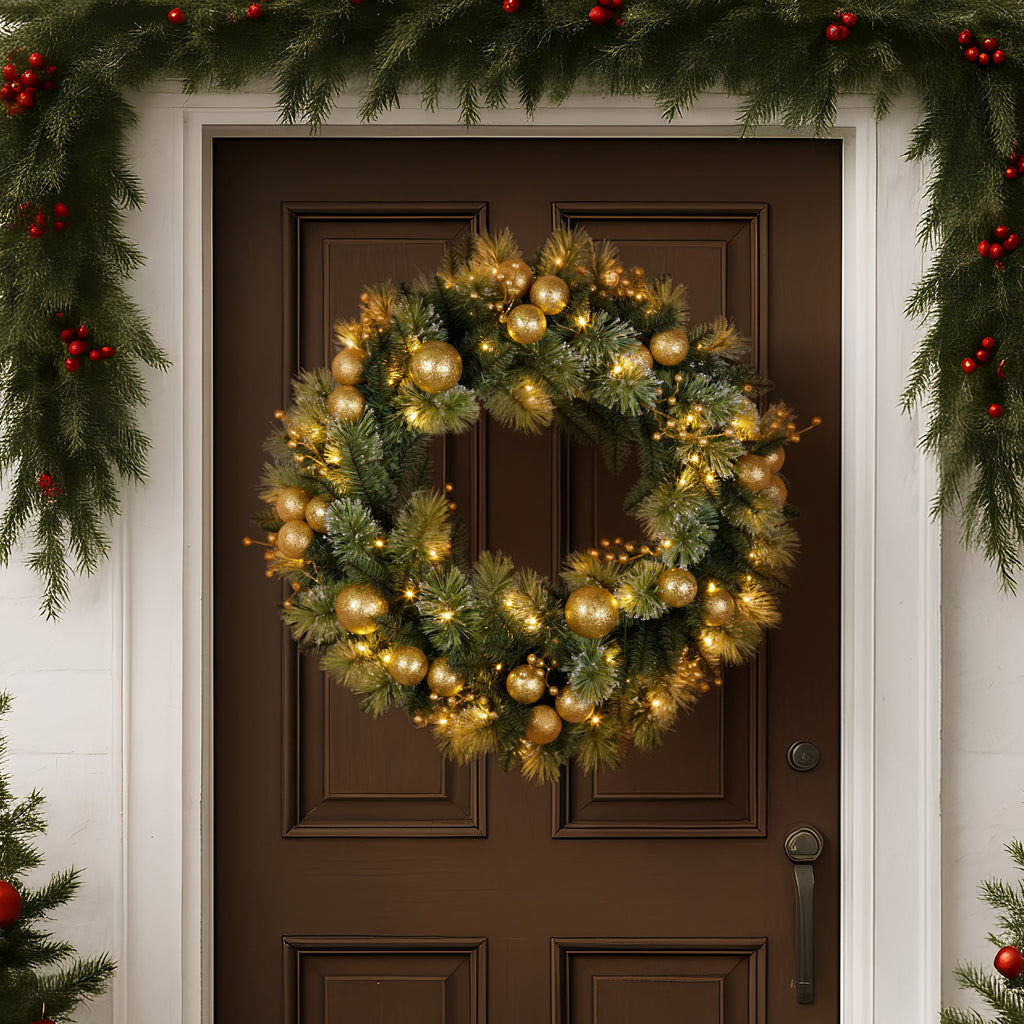 Christabelle 76cm Christmas Wreath Battery-operated Warm White Lights Xmas Decor