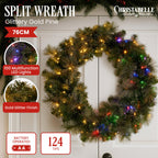 Christabelle 76cm Battery-operated Split Christmas Wreath Glittery Gold Pine