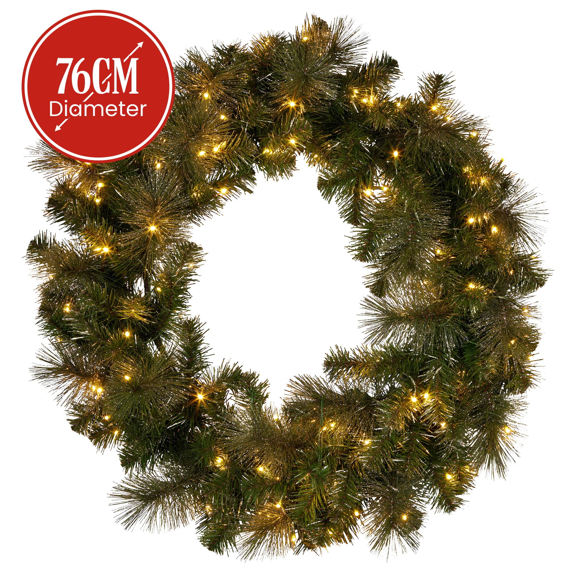 Christabelle 76cm Battery-operated Split Christmas Wreath Glittery Gold Pine