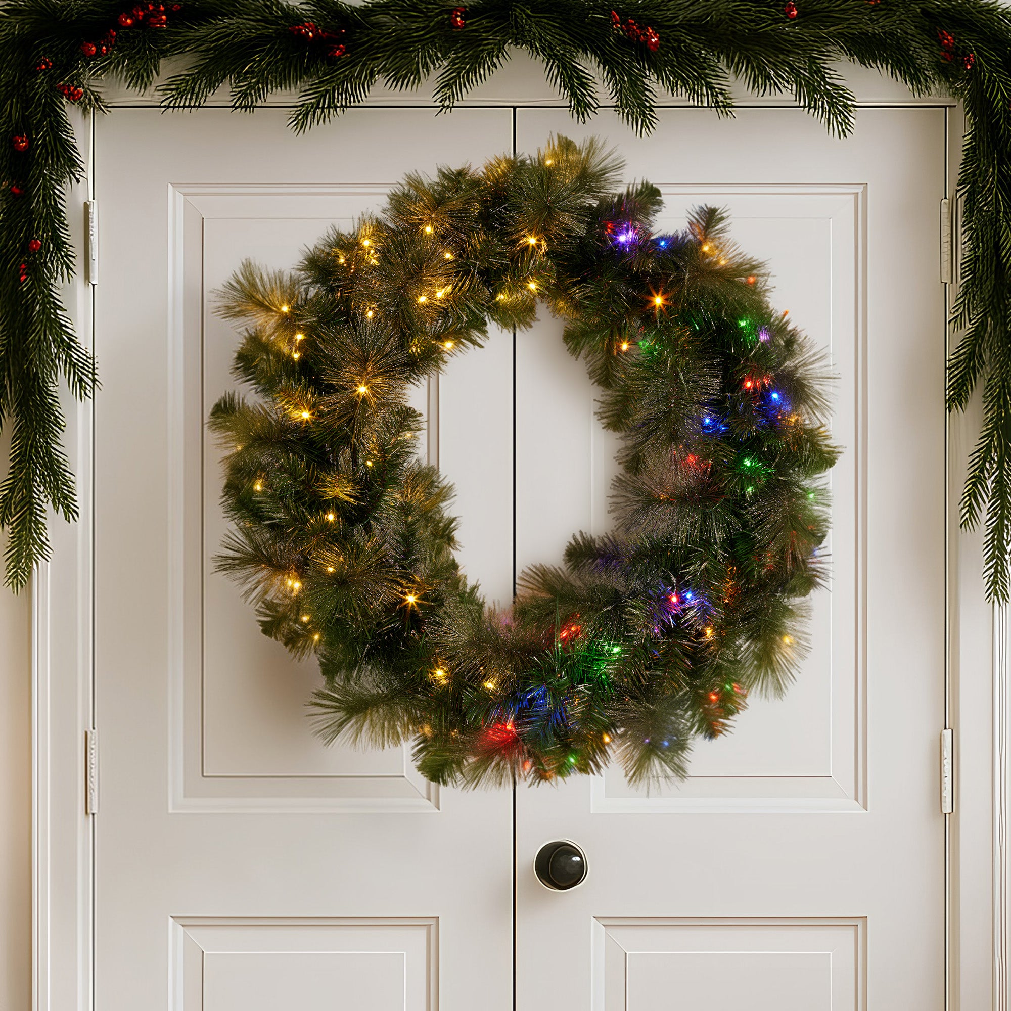 Christabelle 76cm Battery-operated Split Christmas Wreath Glittery Gold Pine