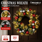 Christabelle 61cm Pre-lit Christmas Wreath Jingle Bells Battery-operated Baubles