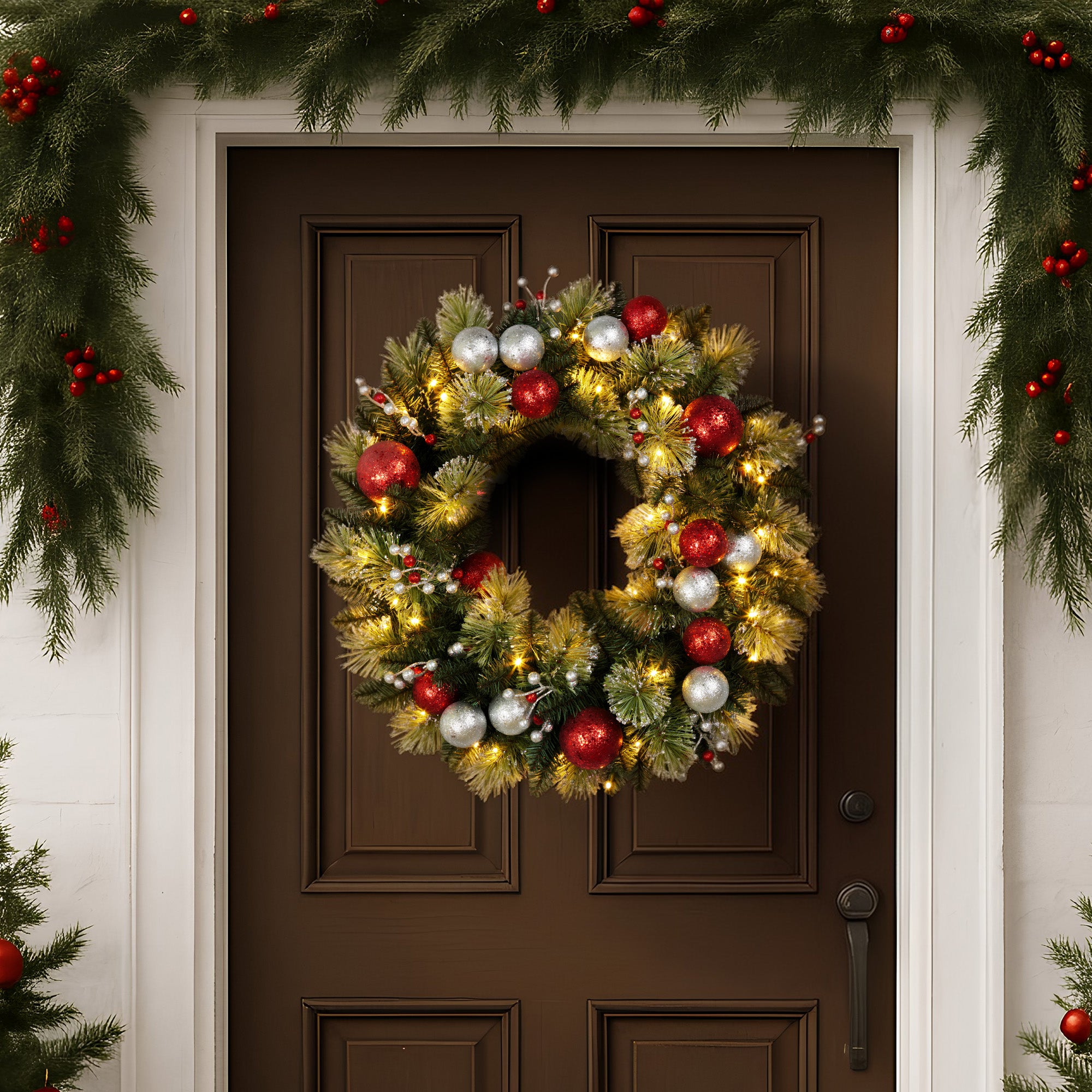 Christabelle 61cm Pre-lit Christmas Wreath Jingle Bells Battery-operated Baubles