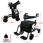Orthonica Aluminium 2-in-1 Rollator Wheelchair with Foldable Frame – Black & Silver