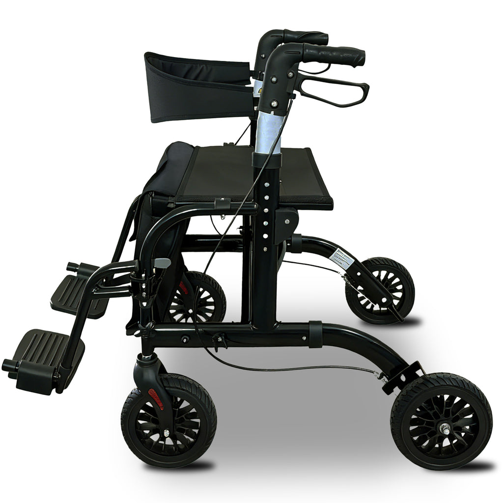 Orthonica Aluminium 2-in-1 Rollator Wheelchair with Foldable Frame – Black & Silver