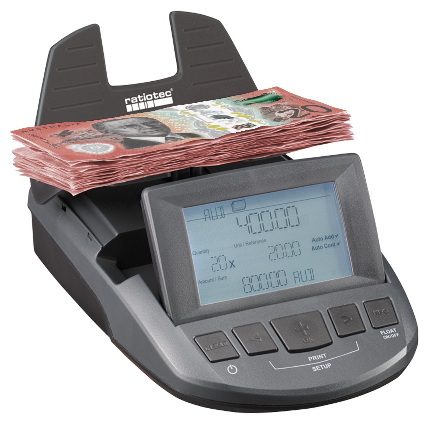 Ratiotec Digital Coin Note Money Counter Currency Scales Australian Notes Portable - Made In Germany