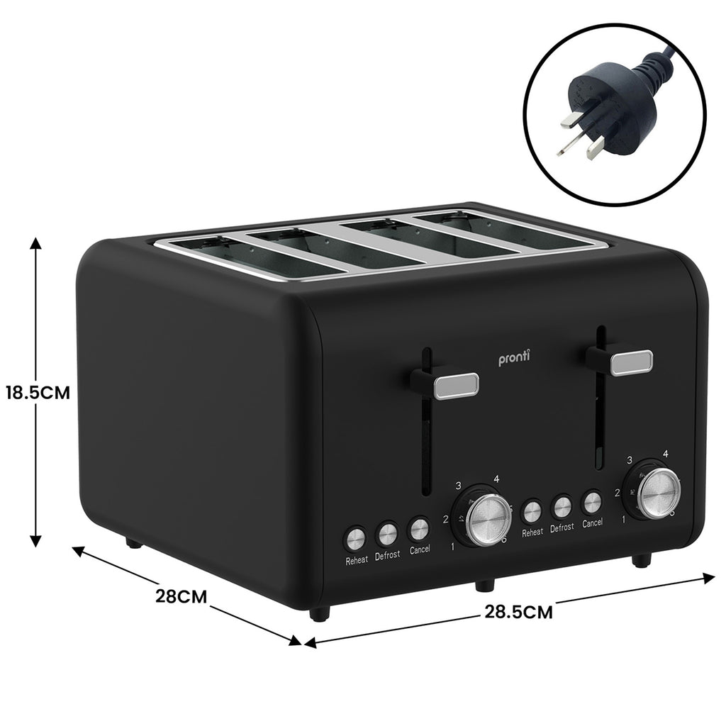 Pronti Breakfast Set with 1.6L Coffee Machine, Silver Noir Toaster & Kettle