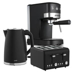 Pronti Breakfast Set with 1.25L Coffee Machine, Silver Noir Toaster & Kettle