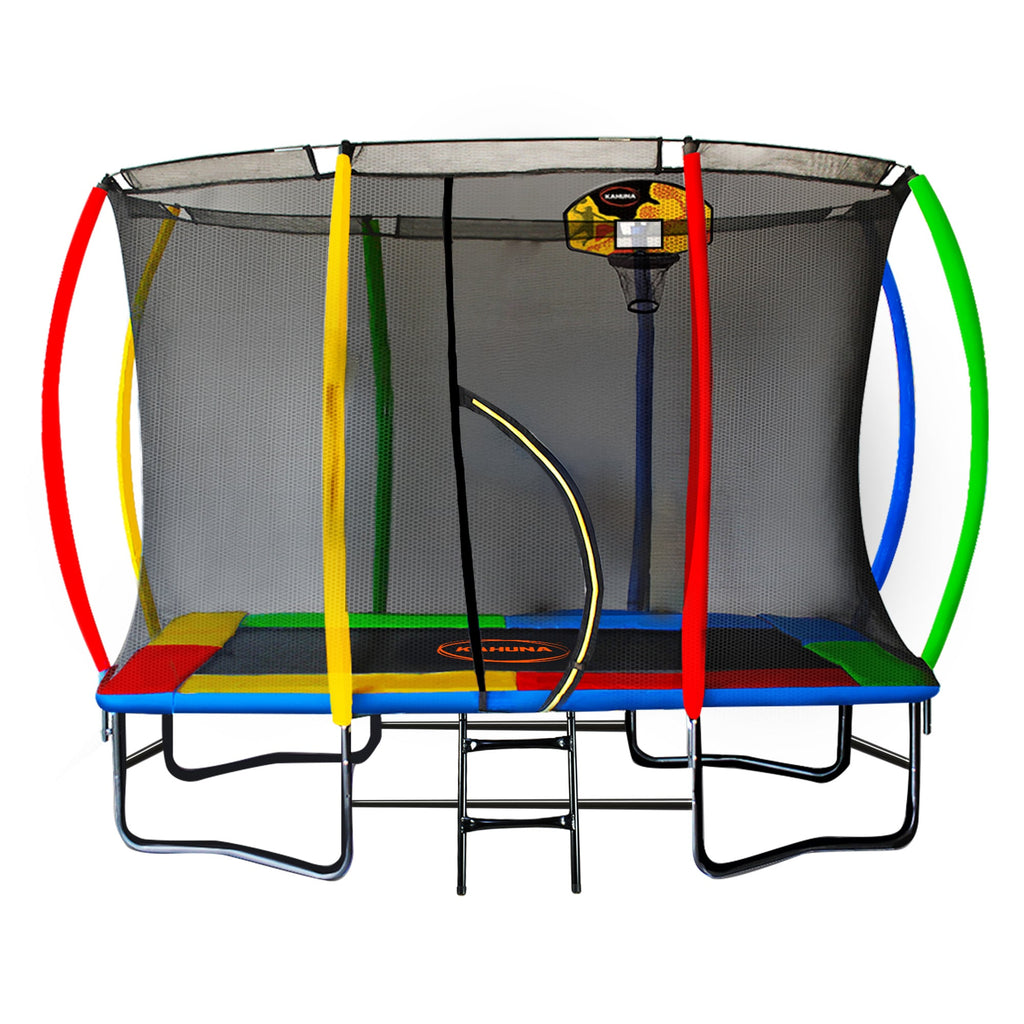 Kahuna 6 ft x 9 ft Rectangular Outdoor Trampoline with Basketball Set Rainbow