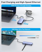 BENFEI 000359GY  11-in-1 USB C Hub Triple Display Docking Station Dual HDMI, VGA, 3xUSB 3.0, 10Gbps