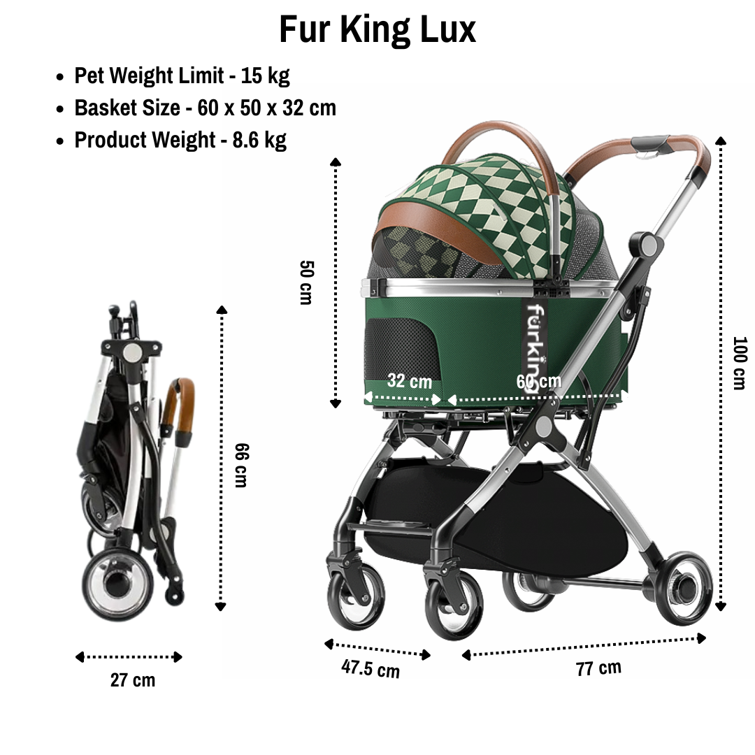 Fur King Lux Pet Pram / Stroller - Black