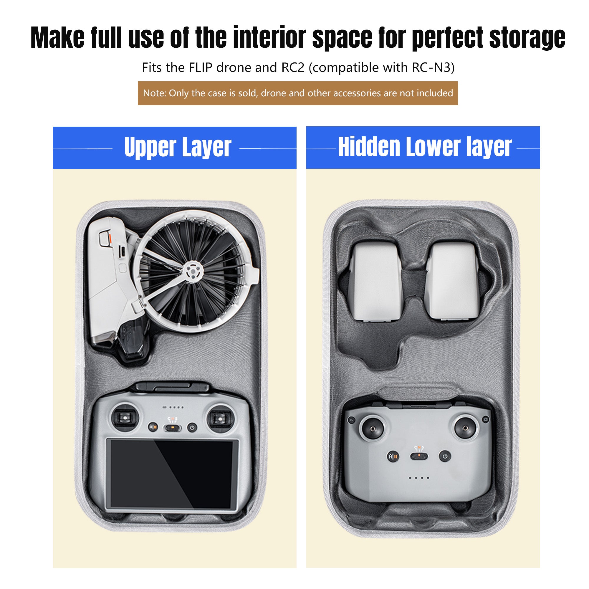 STARTRC Flip Drone Case for DJI Flip Fly More Combo,Portable PU Leather Shoulder Bag Can Organizes RC2/RC-N3 Remote, 7 Original Batteries, Charging Hub, 65W Charger, Flip Drone and Other Accessories