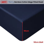 Accessorize Navy Bamboo Cotton Mega Fitted Sheet 50cm Wall Queen