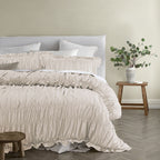 Vintage Design Homewares Haven Natural Washed Cotton Ruched Quilt Cover Set Double