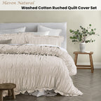 Vintage Design Homewares Haven Natural Washed Cotton Ruched Quilt Cover Set Single