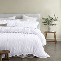 Vintage Design Homewares Haven White Washed Cotton Ruched Quilt Cover Set Single