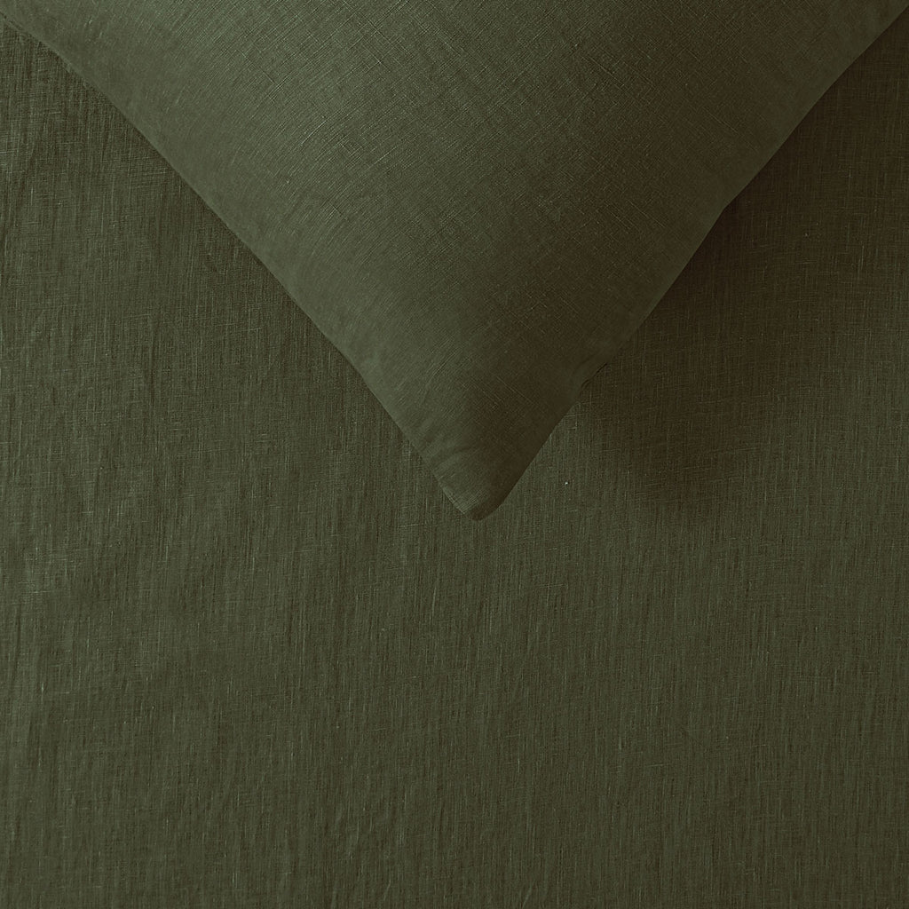 100% Linen Olive Quilt Cover Set Super King