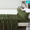 Vintage Design Homewares 100% Linen Olive Sheet Set Queen