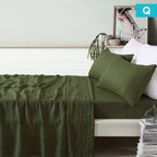 Vintage Design Homewares 100% Linen Olive Sheet Set Queen