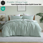 Ardor Frankie Sage Stripe Yarn Dyed Reversible Quilt Cover Set King
