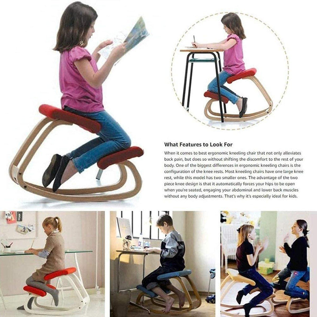 Ergonomic Kneeling Chair Rocking Office Desk Stool Upright Posture Support Seat - Beige