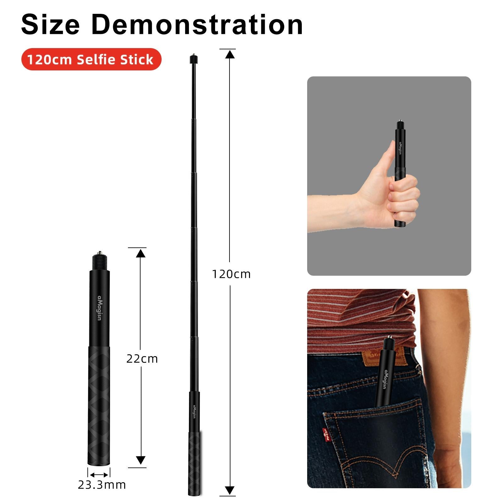 Universal Selfie Stick for Insta360 one x and Sport Cameras - 1.2m