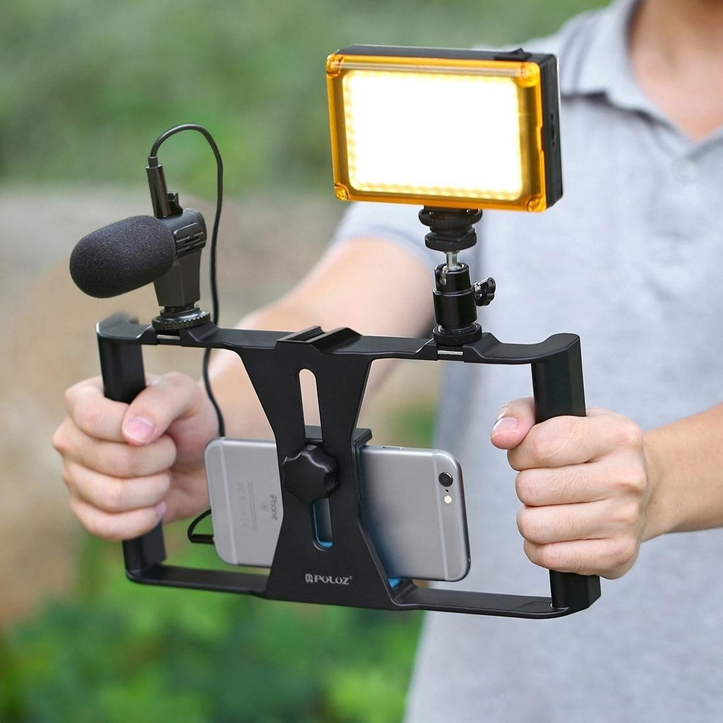 Smartphone Video Rig & Microphone Kit For Live Broadcast - Compatible With Iphone Galaxy Huawei Xiaomi Htc Lg Google And More - Blue