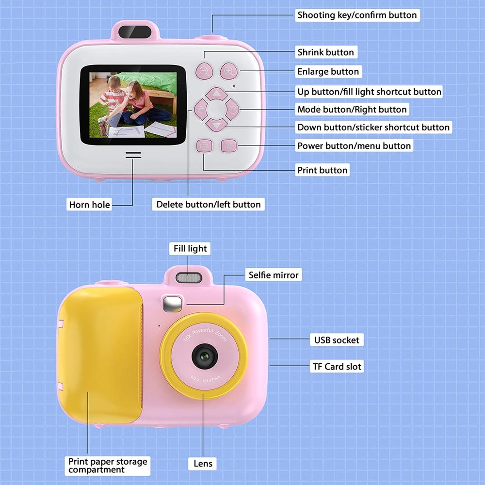 Smart Kids Thermal Camera With Printing Paper - 2.4 - Blue Focus - 503J Pink Fixed Focus