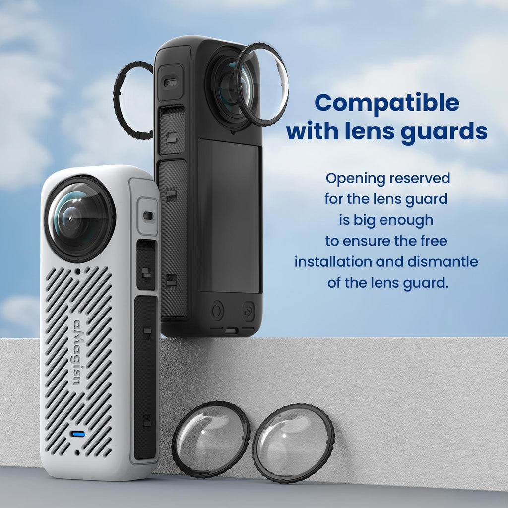 Amagisn Silicone Protective Cover for Insta360 X4 - Body Case + Lens Cover Black