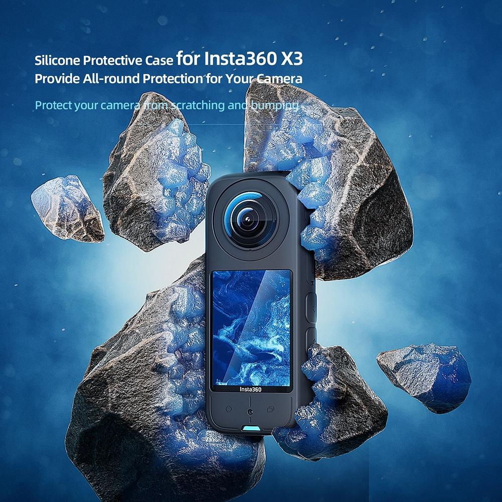 Amagisn Silicone Protective Cover for Insta360 X3 Body - Body+Lens Case (Blue)