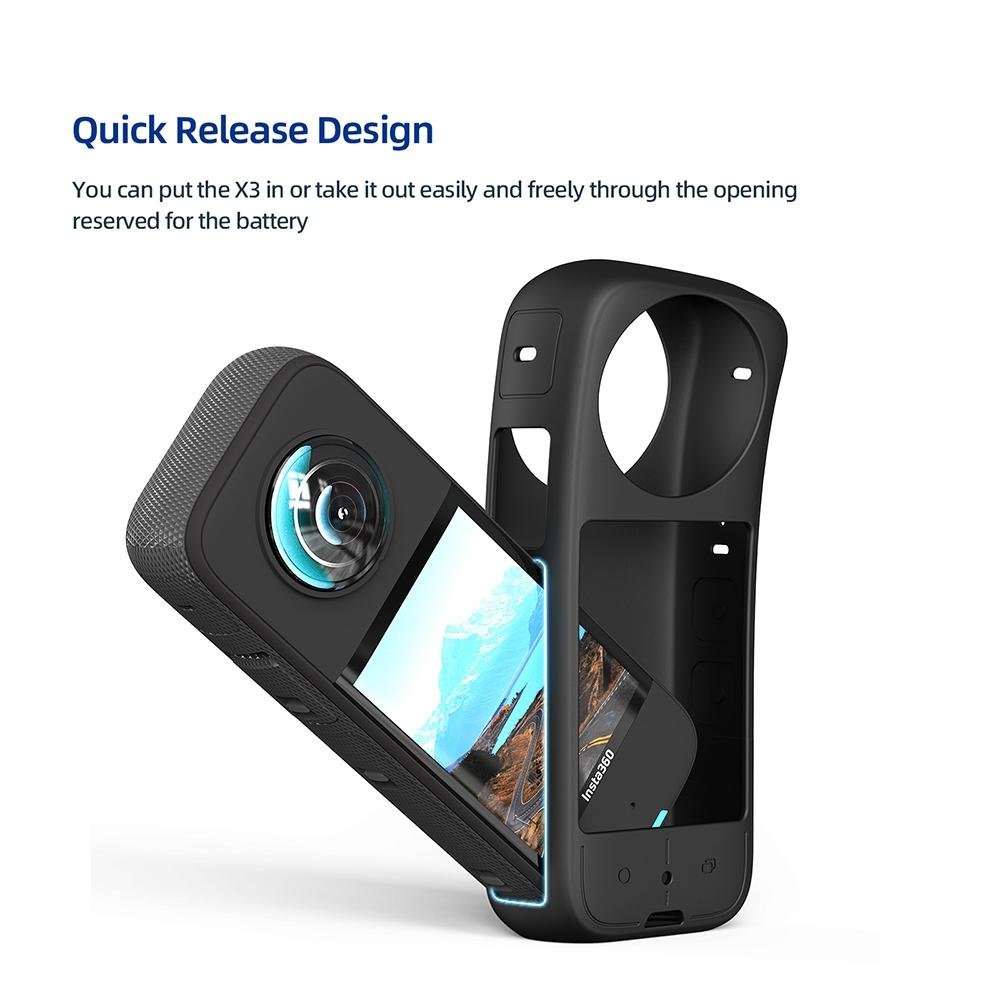 Amagisn Silicone Protective Cover for Insta360 X3 Body - Body+Lens Case (Blue)