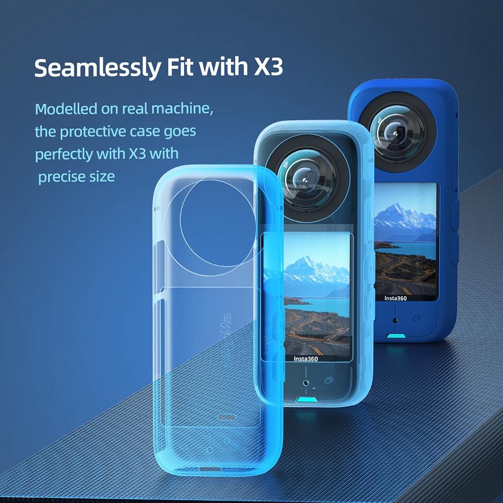 Amagisn Silicone Protective Cover for Insta360 X3 Body - Body+Lens Case (Blue)