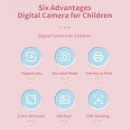 Hd Cartoon Kids Camera with Rotating Lens - Pink 16g