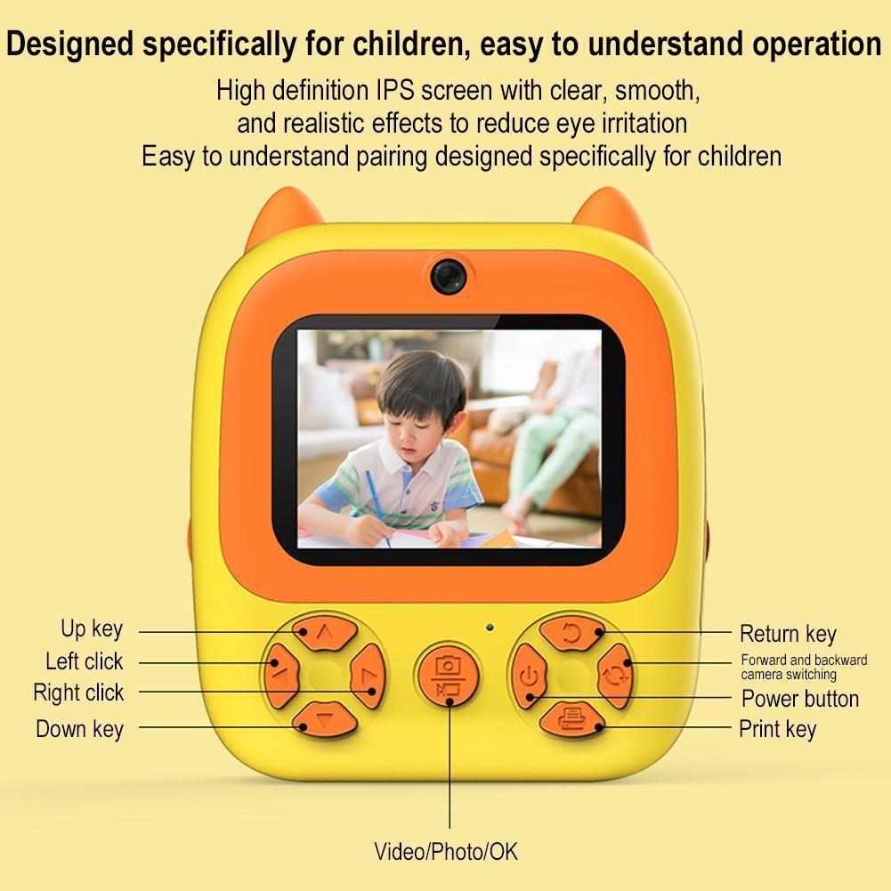 Instant Print Camera with Dual Lens - 2.8 Screen for Kids Blue - Yellow