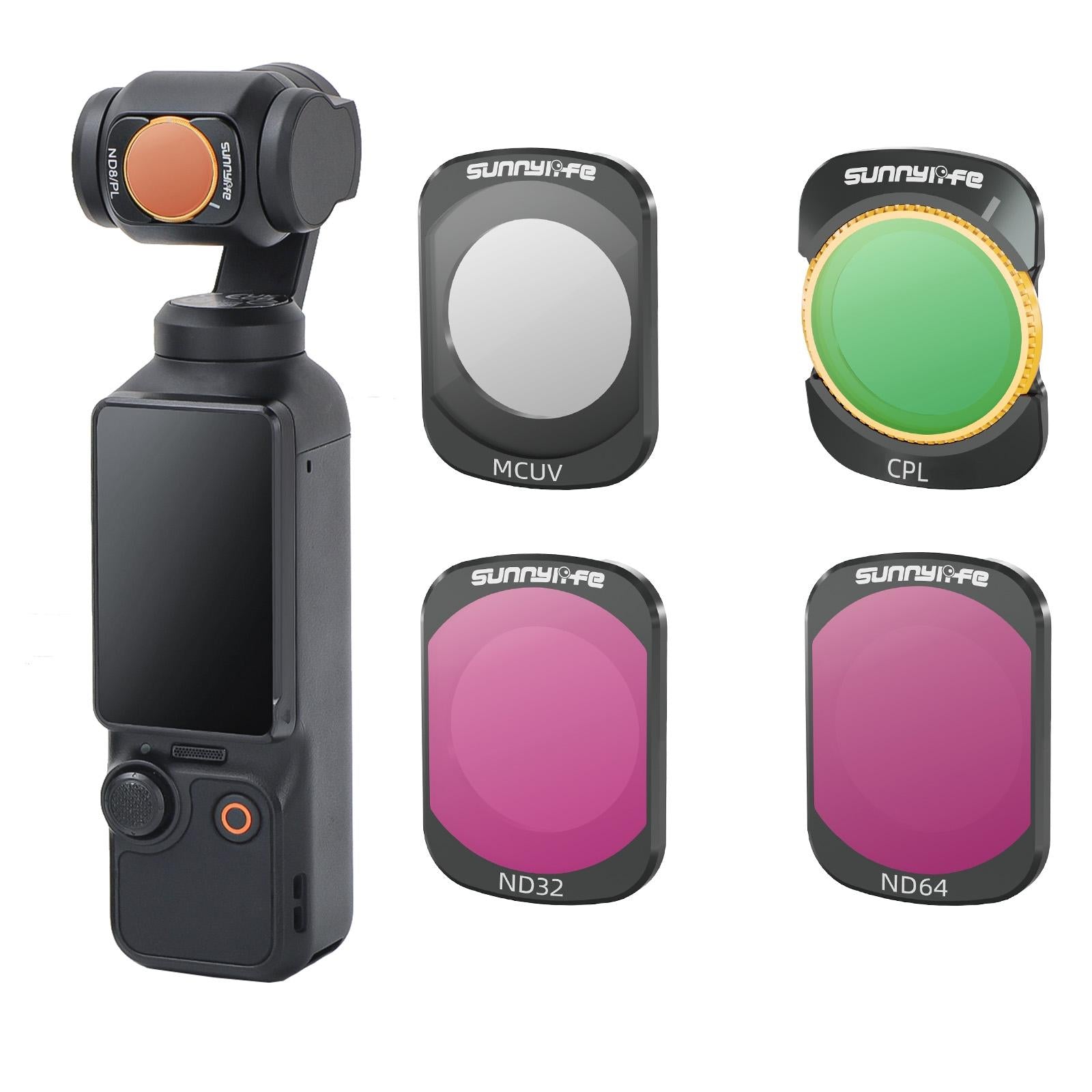 Sunnylife 3 In 1 Nd16 Camera Lens Filter For Dji Osmo Pocket No Gimbal Reset - 4 In 1 Uv Cpl Nd32 Nd64