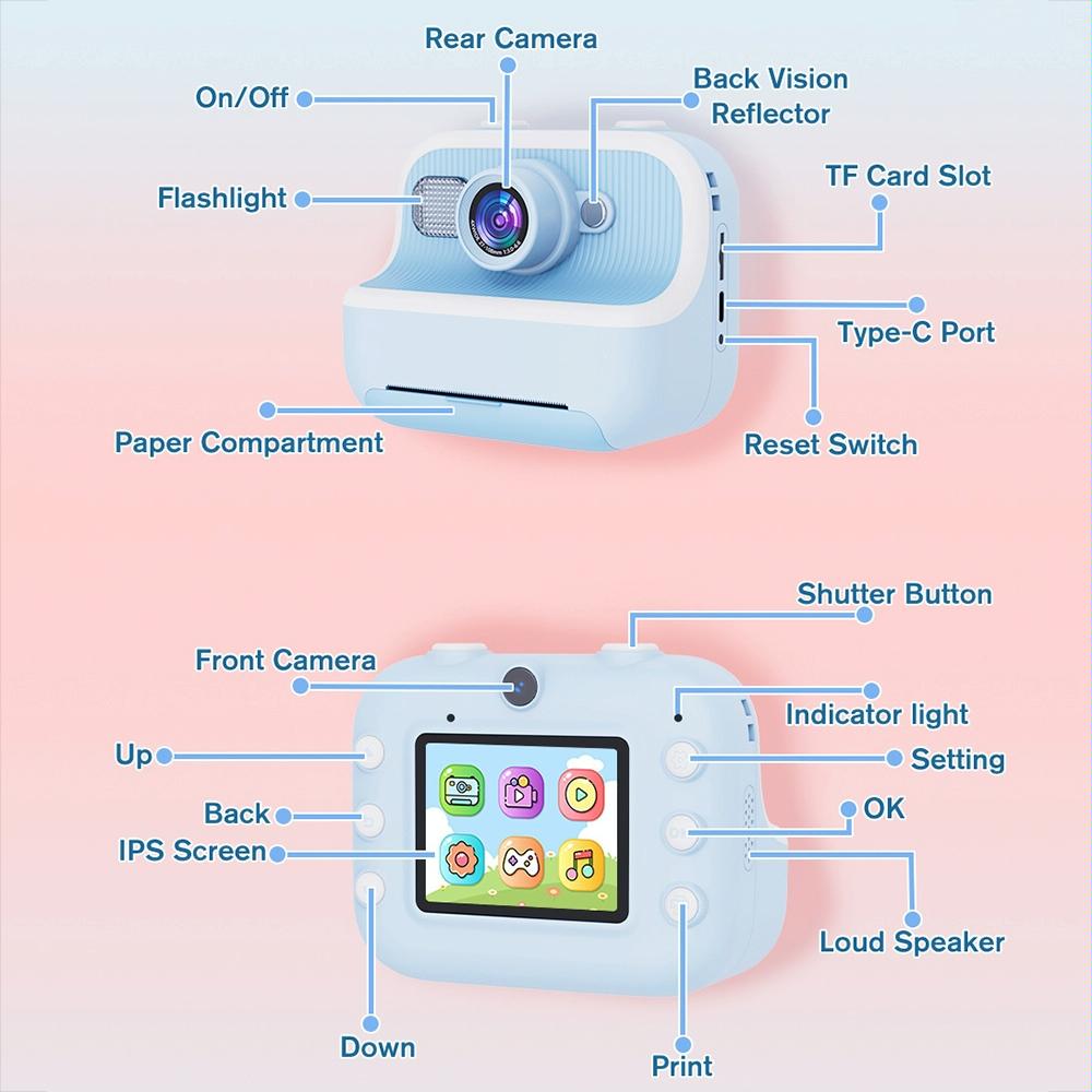 Blue Children'S Thermal Camera With Dual-Camera 1080P Hd 2400W Pixel 2.4-Inch Display - Purple