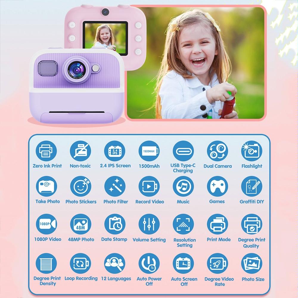 Blue Children'S Thermal Camera With Dual-Camera 1080P Hd 2400W Pixel 2.4-Inch Display - Purple
