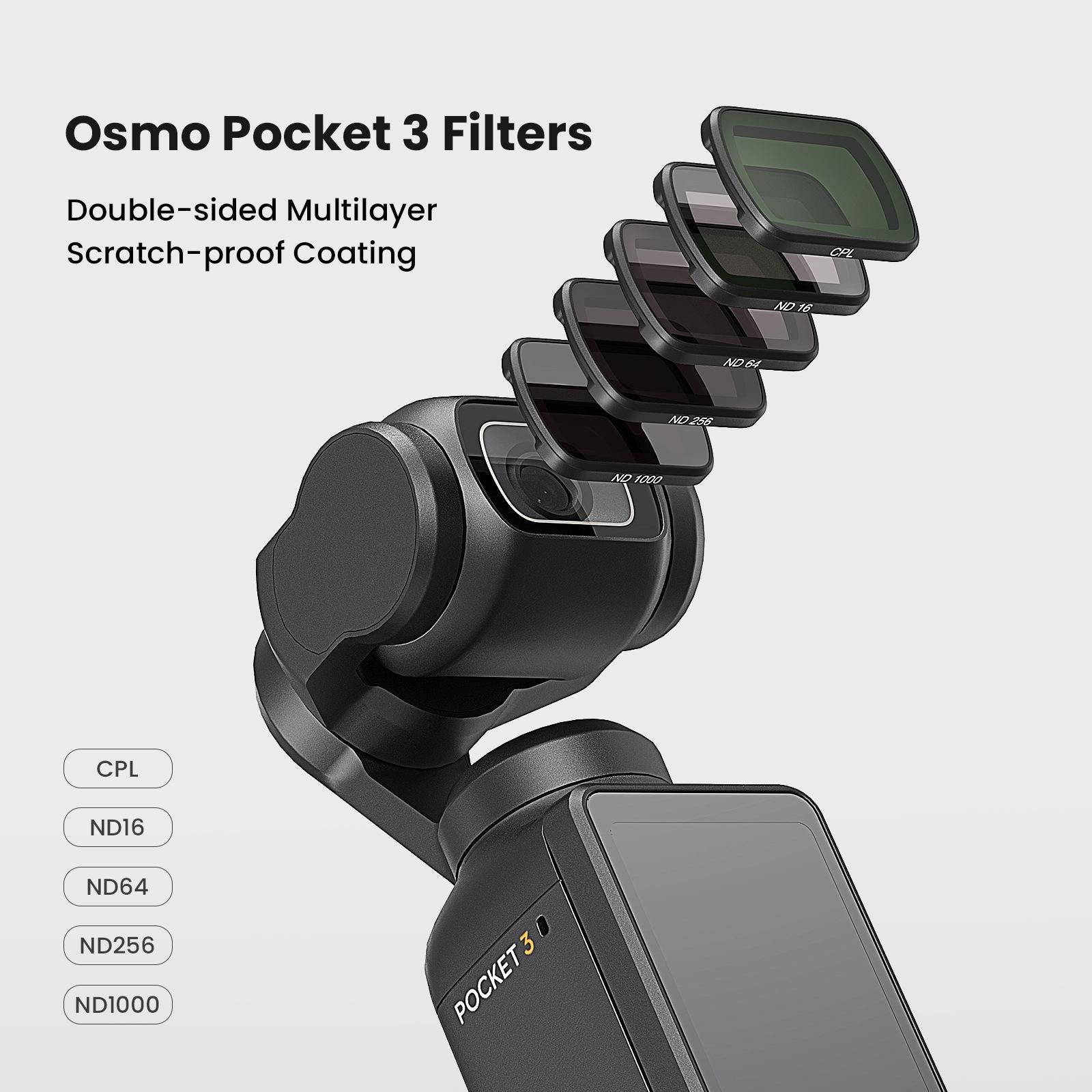 Double-sided Coated Filters for Dji Pocket 3 with Protective Goggles and Cpl Style - Nd16+Nd64+Nd256+Nd1000
