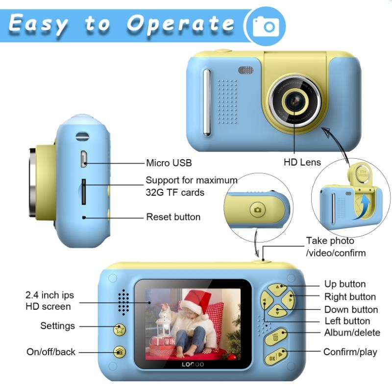Reversible Hd Children's Camera with Bracket - 2.4 Inch Pink