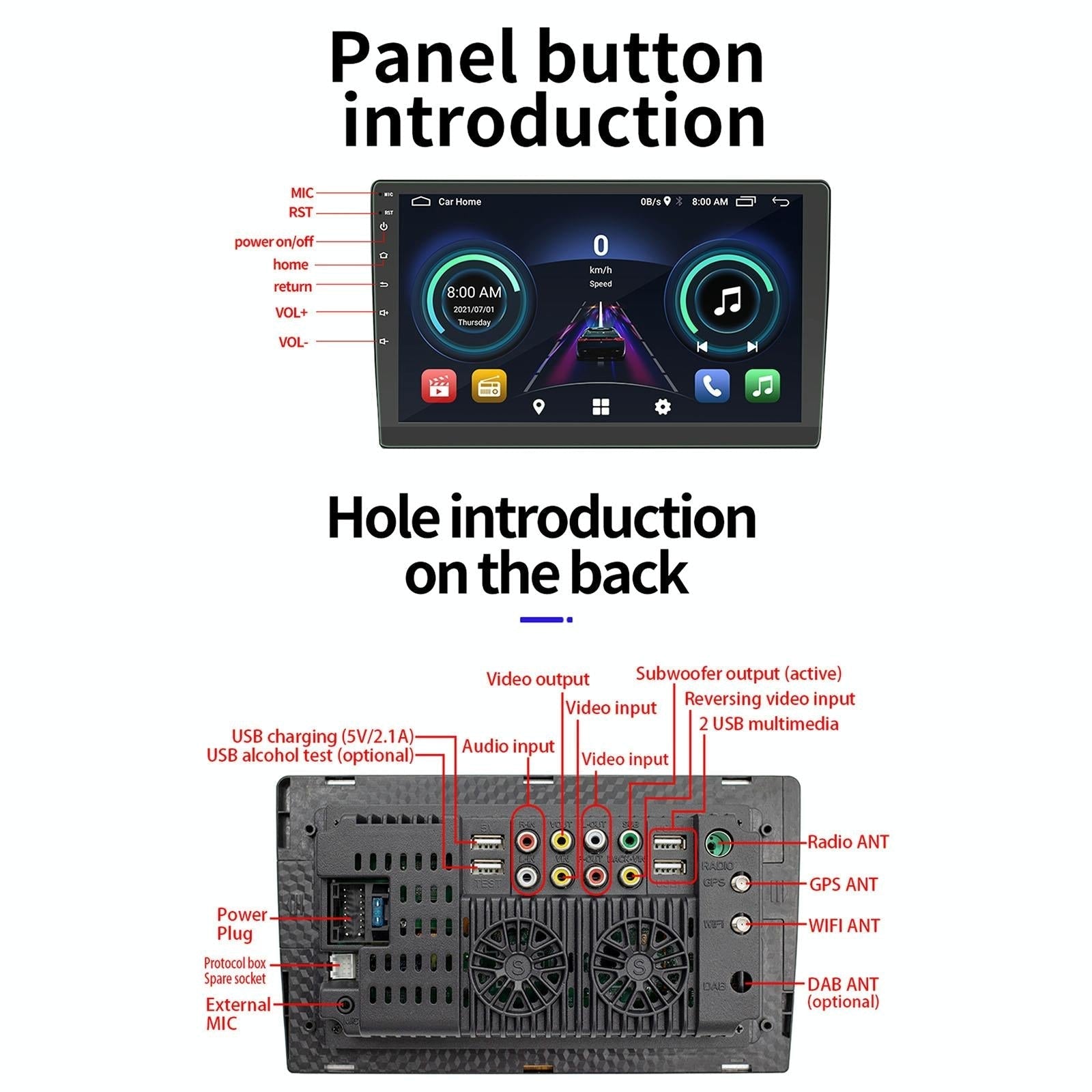 10.1 Inch Car Android Player Gps Navigation Bluetooth Touch Radio Mirror Link Fm Wifi Steering Wheel Control Standard Version + Carplay