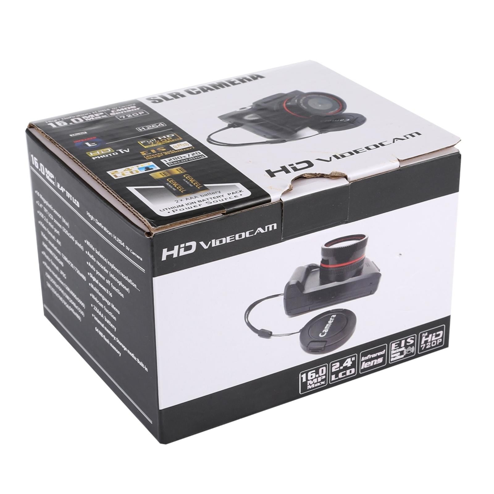 Hd 720p Recording Flip Screen Digital Camera with Interchangeable Lens and Infrared Lens - Black