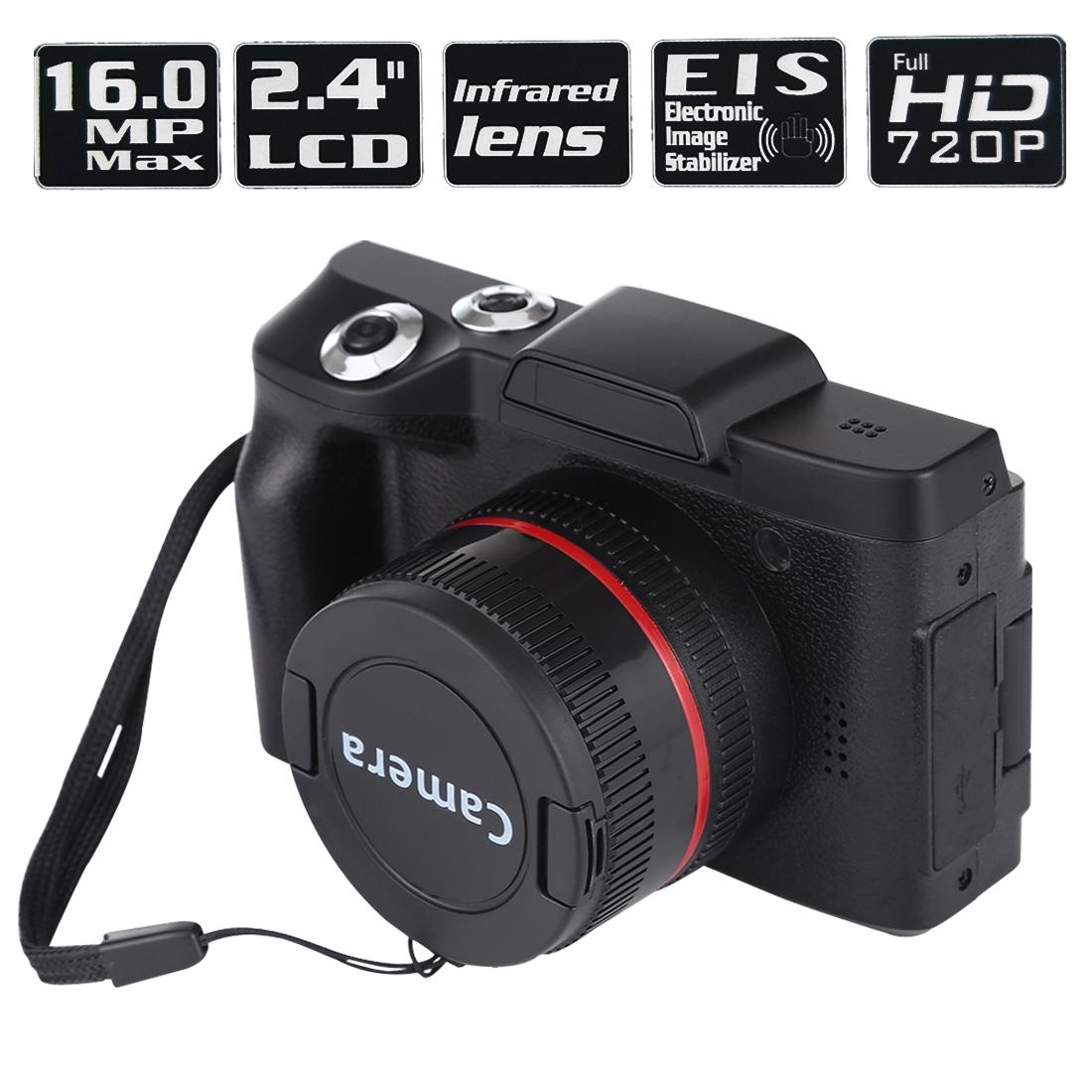 Hd 720p Recording Flip Screen Digital Camera with Interchangeable Lens and Infrared Lens - Black