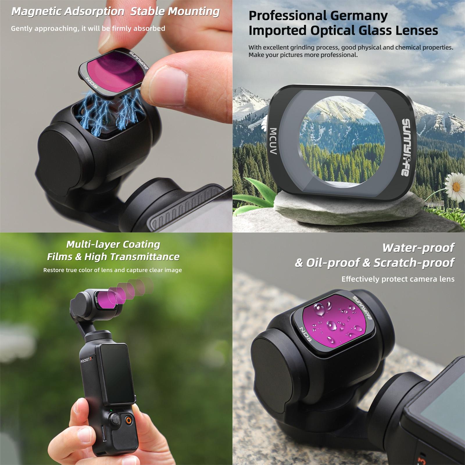 Sunnylife 3 In 1 Nd16 Camera Lens Filter For Dji Osmo Pocket No Gimbal Reset - 4 In 1 Nd8-64Pl
