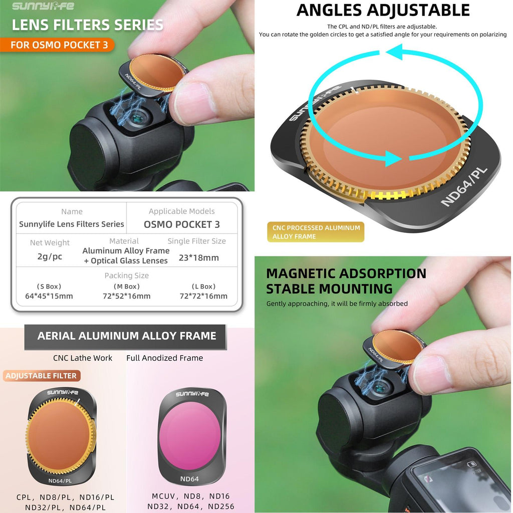 Dji Pocket 3 Camera Lens Filter - 3 In 1 Nd16/64/256