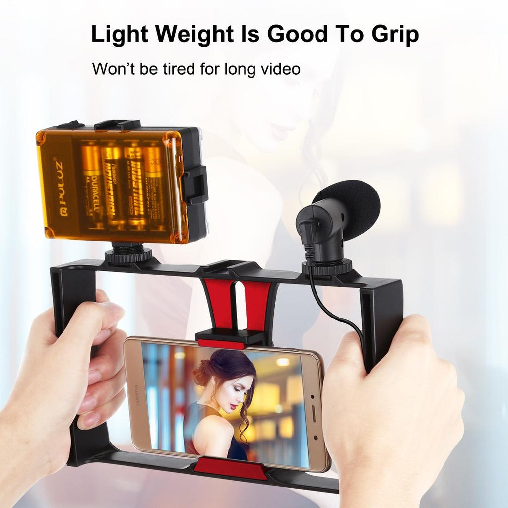 Live Broadcast Vlogging Kit With Led Light Microphone Tripod & Cold Shoe Head - Blue