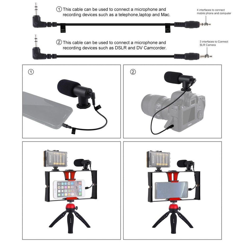 Live Broadcast Vlogging Kit With Led Light Microphone Tripod & Cold Shoe Head - Blue