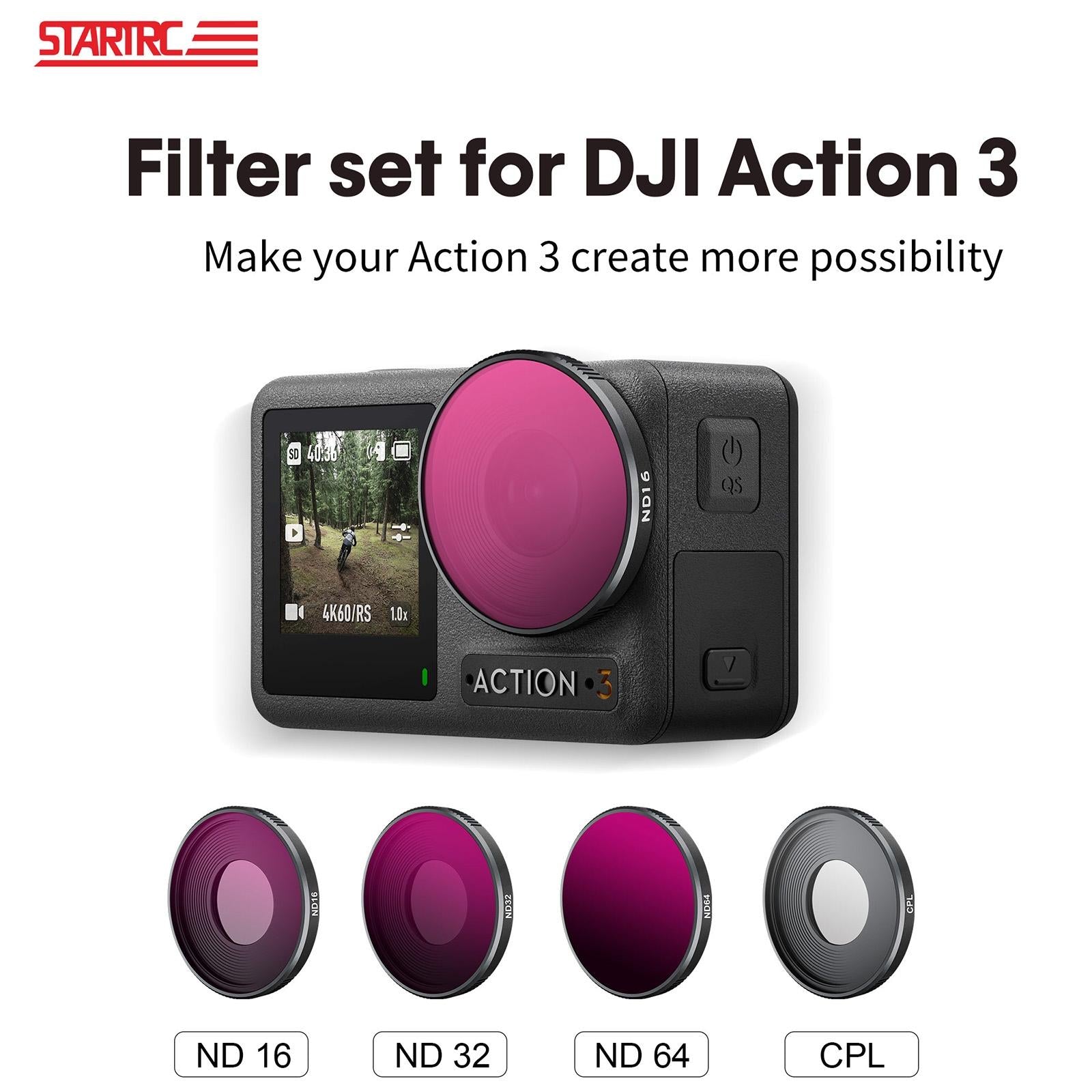 4-in-1 Lens Filter for Dji Action 3 Nd16 Nd32 Nd64 Cpl