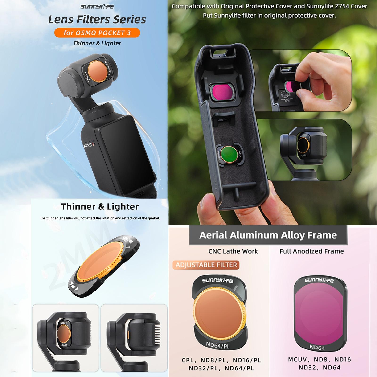 Sunnylife 3 In 1 Nd16 Camera Lens Filter For Dji Osmo Pocket No Gimbal Reset - 4 In 1 Nd8-64